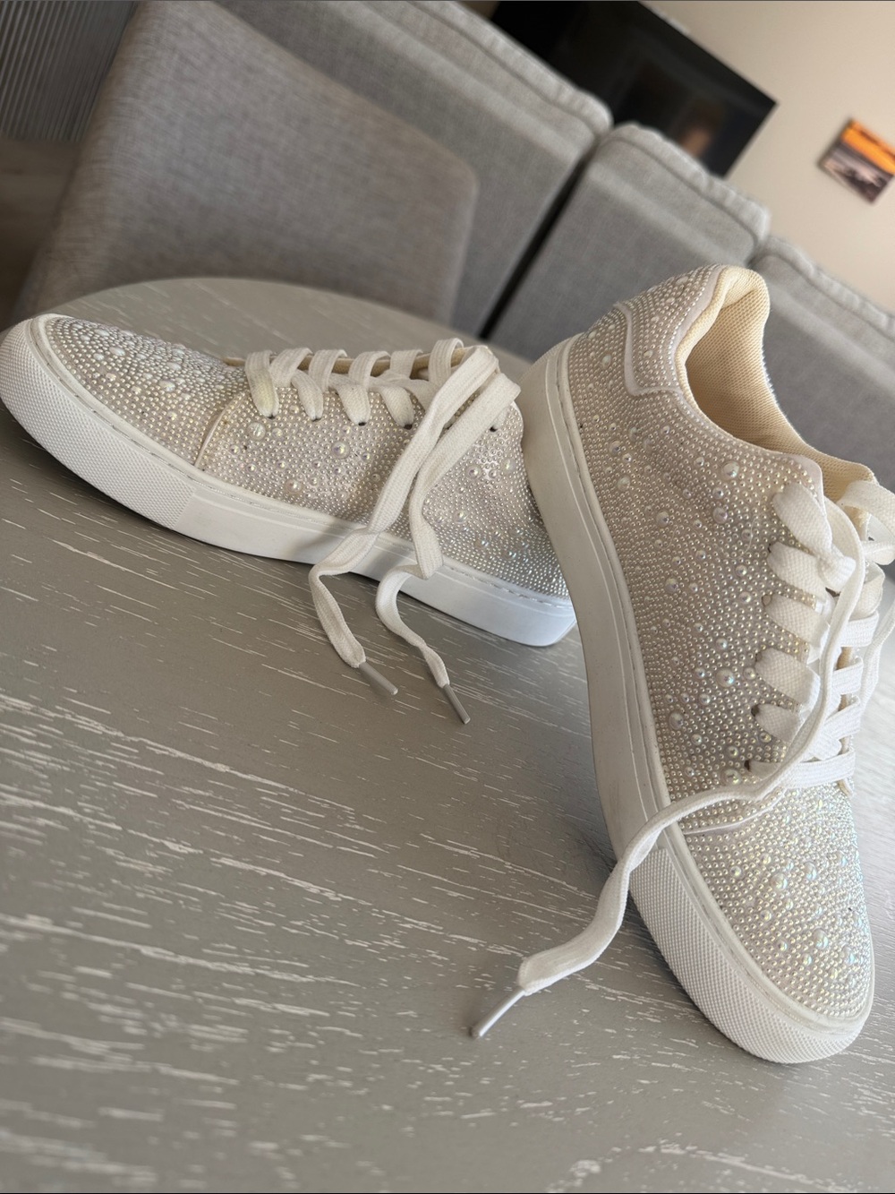 Embellished Cream Bridal Women's Lace-Up Sneakers